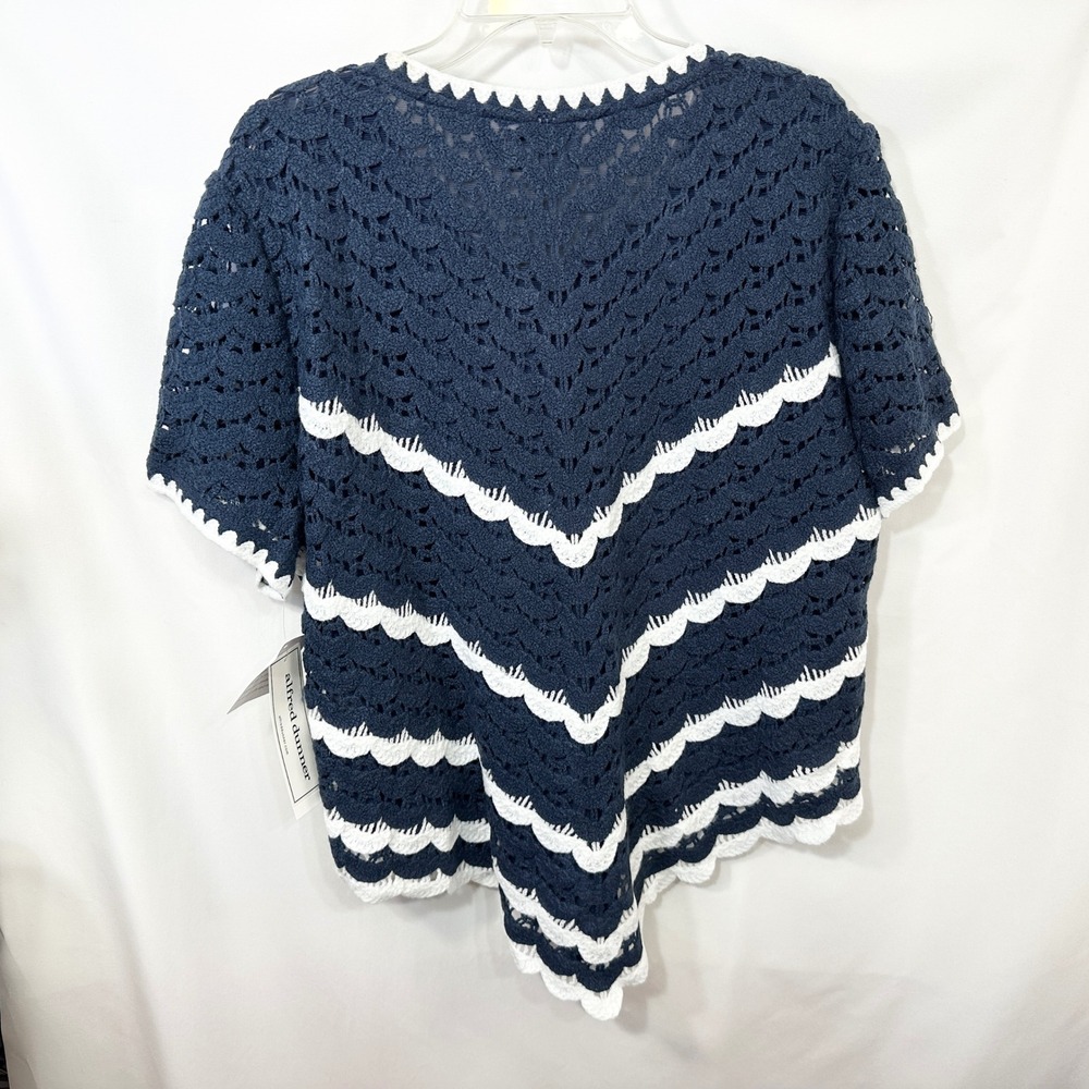 Alfred Dunner XL Crochet Top Navy White Chevron Scalloped Nautical Tunic 781 - Picture 5 of 11